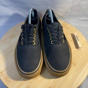 Vans Womens 8 Men's 6.5 Shoes Canvas All Black W/ Gold Eyelet Gum Sole A0201